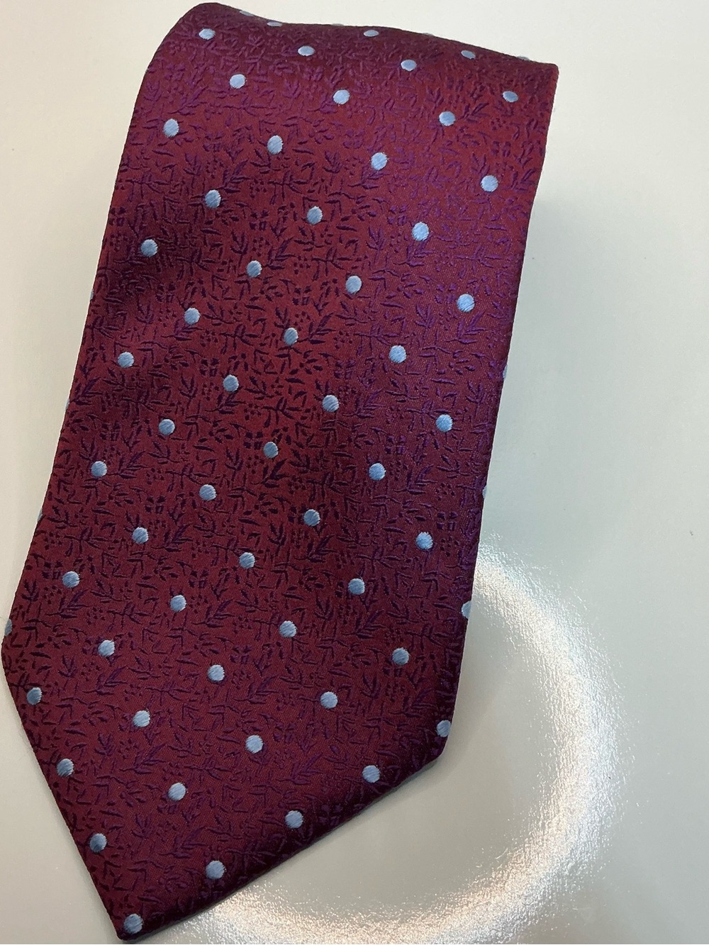Sean John Fine Tailoring 100% Silk Tie Burgundy Blue Polka Dot Floral Jacquard